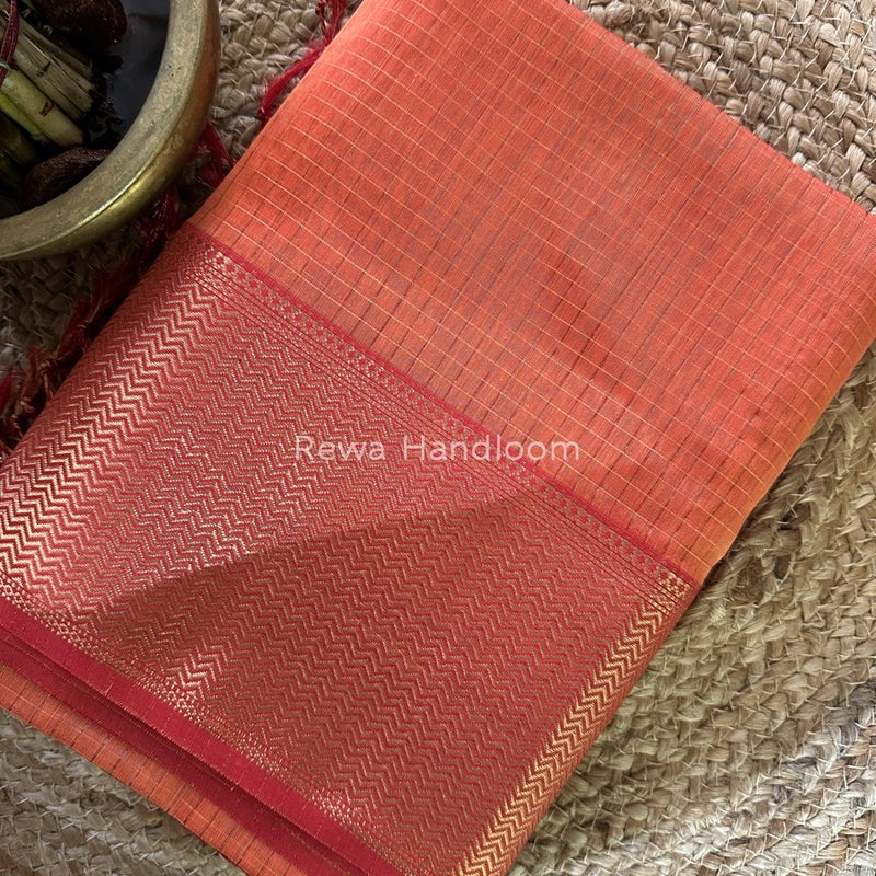 Maheshwari Light Orange Skirt Checks Saree SCS039