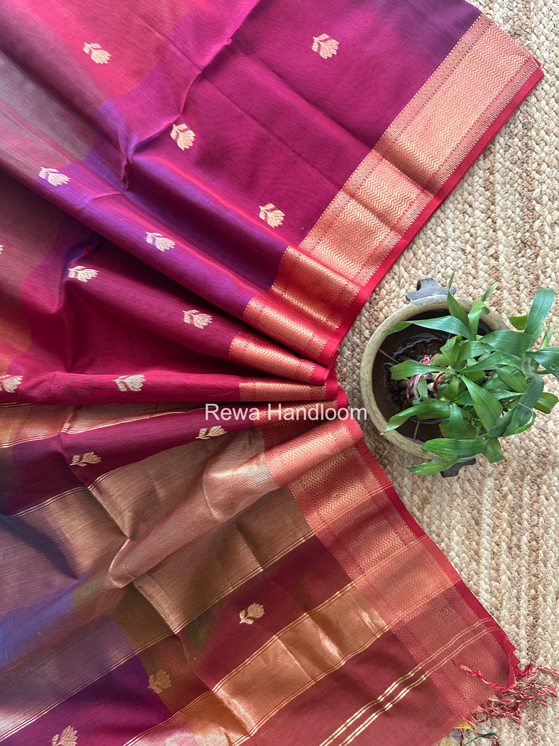 Maheshwari Maroon Lotus Shaded Butta Saree SLB046