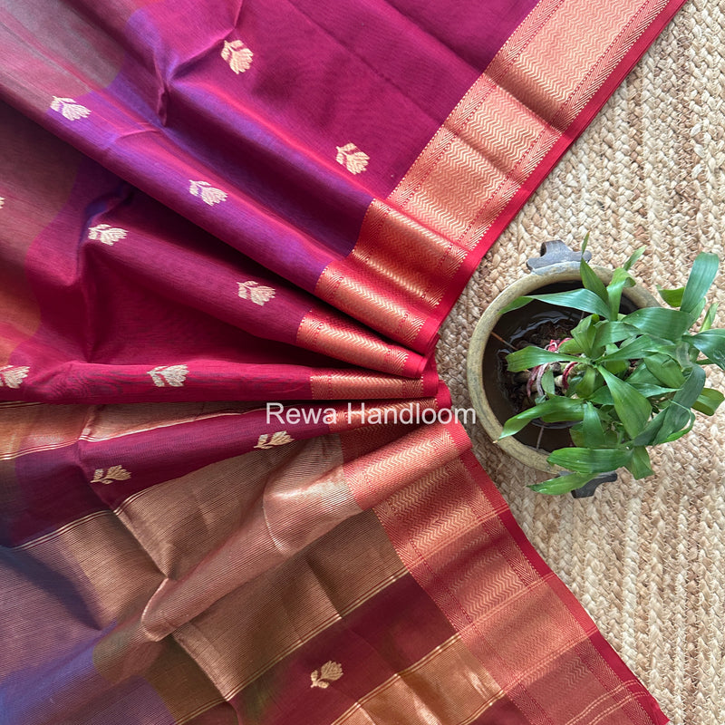 Maheshwari Maroon Lotus Shaded Butta Saree SLB046