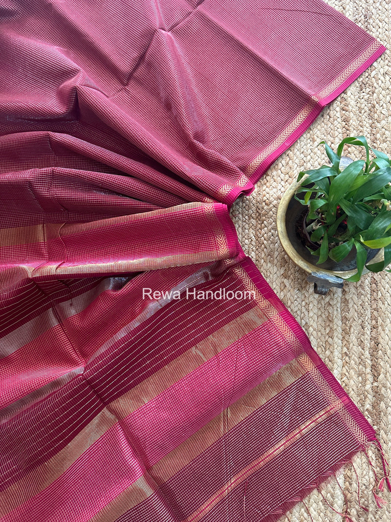 Maheshwari Maroon Tissue Silk Saree TCB0092
