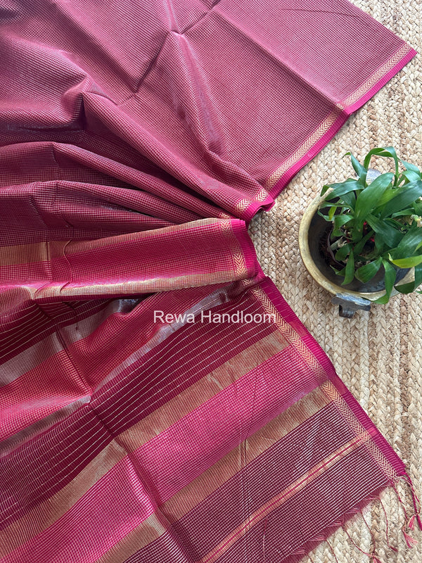 Maheshwari Maroon Tissue Silk Saree TCB0092