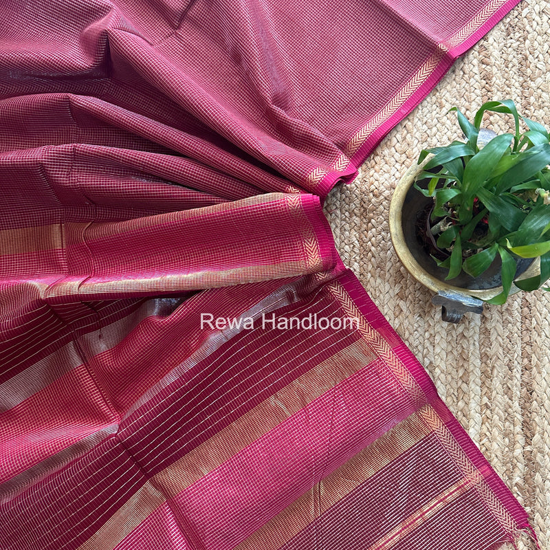 Maheshwari Maroon Tissue Silk Saree TCB0092