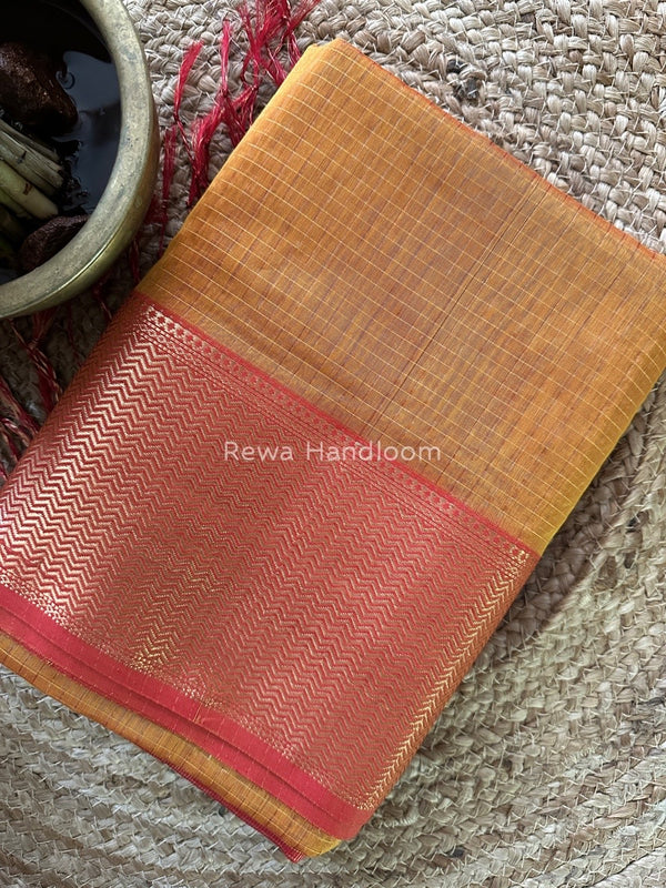 Maheshwari Mustard Yellow Skirt Checks Saree SCS034