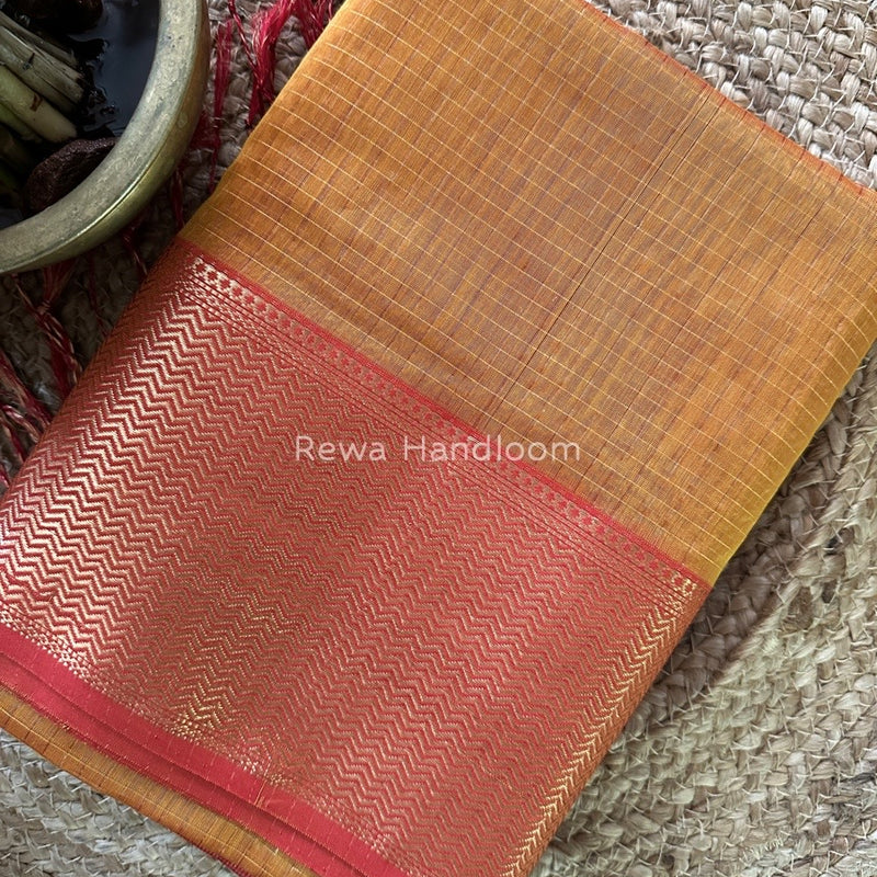 Maheshwari Mustard Yellow Skirt Checks Saree SCS034