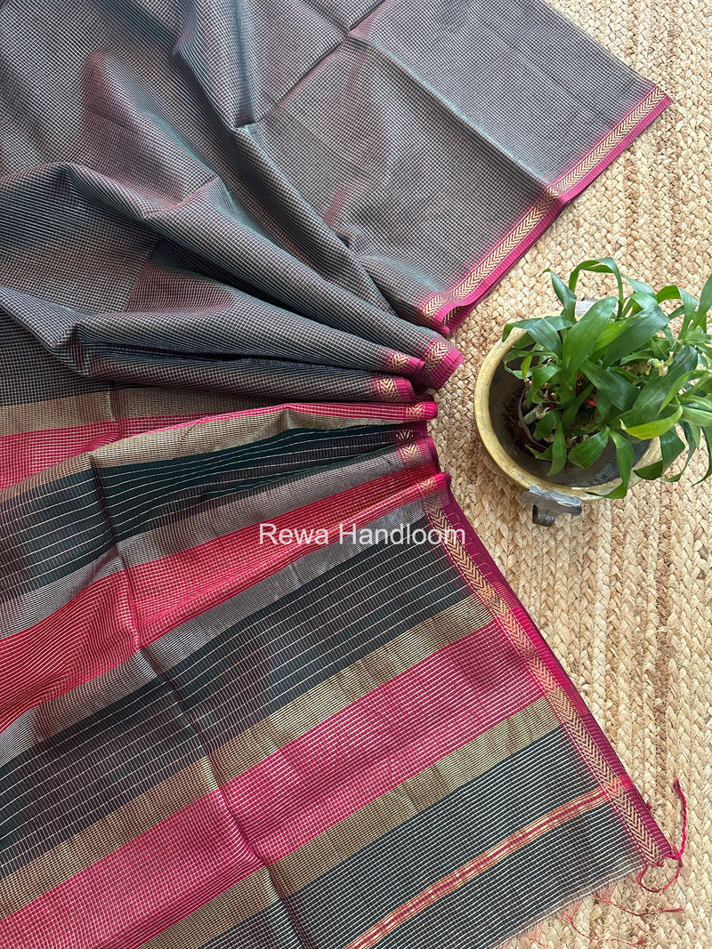 Maheshwari Bottle Green Tissue Silk Saree TCB0091