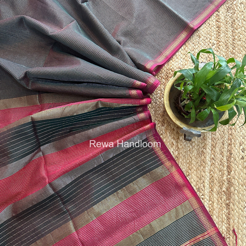 Maheshwari Bottle Green Tissue Silk Saree TCB0091