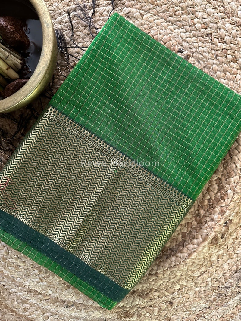 Maheshwari Green Skirt Checks Saree SCS035