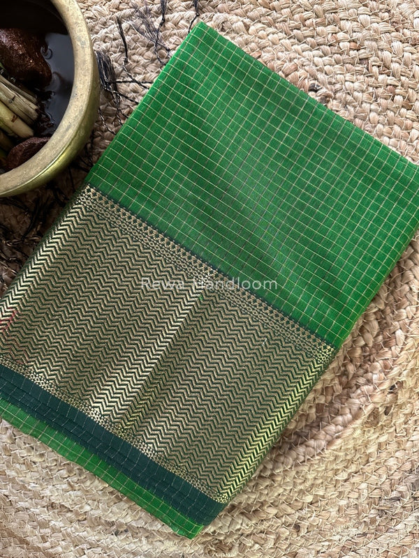 Maheshwari Green Skirt Checks Saree SCS035