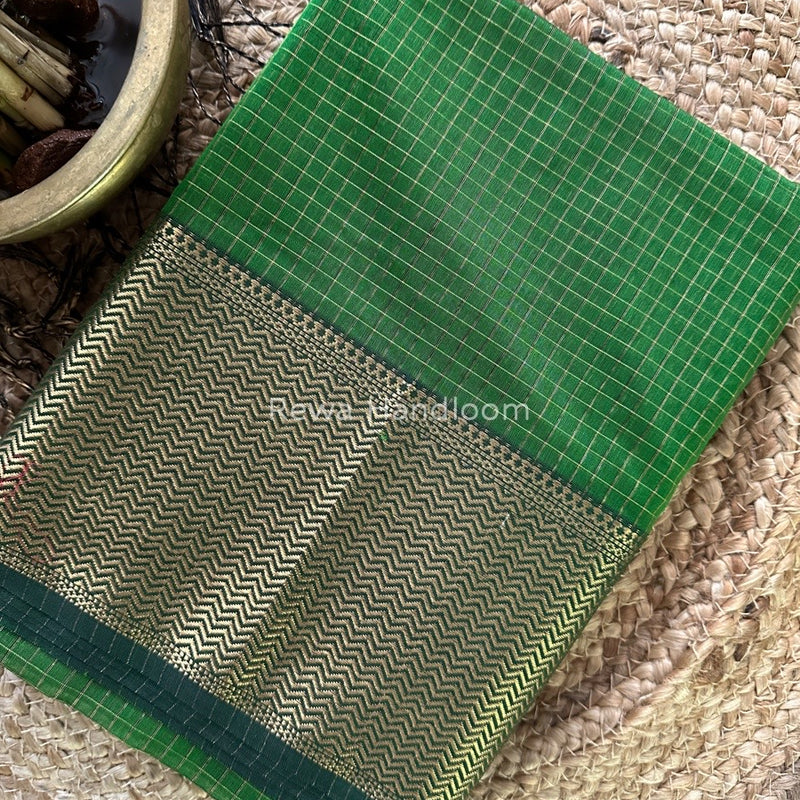 Maheshwari Green Skirt Checks Saree SCS035