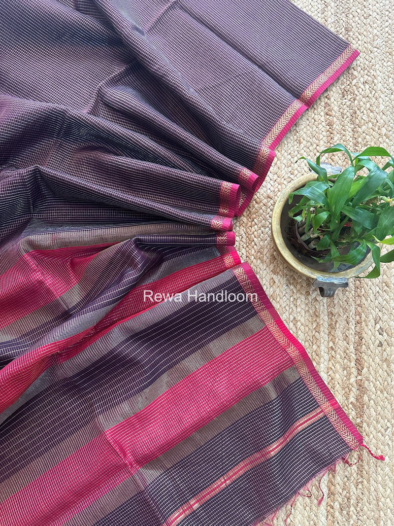 Maheshwari Black Tissue Silk Saree TCB0093