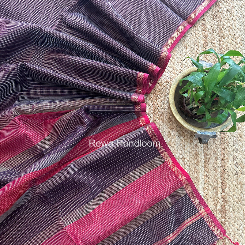 Maheshwari Black Tissue Silk Saree TCB0093