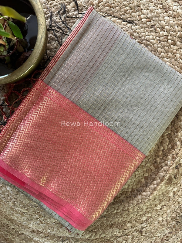 Maheshwari Beige Skirt Checks Saree SCS040