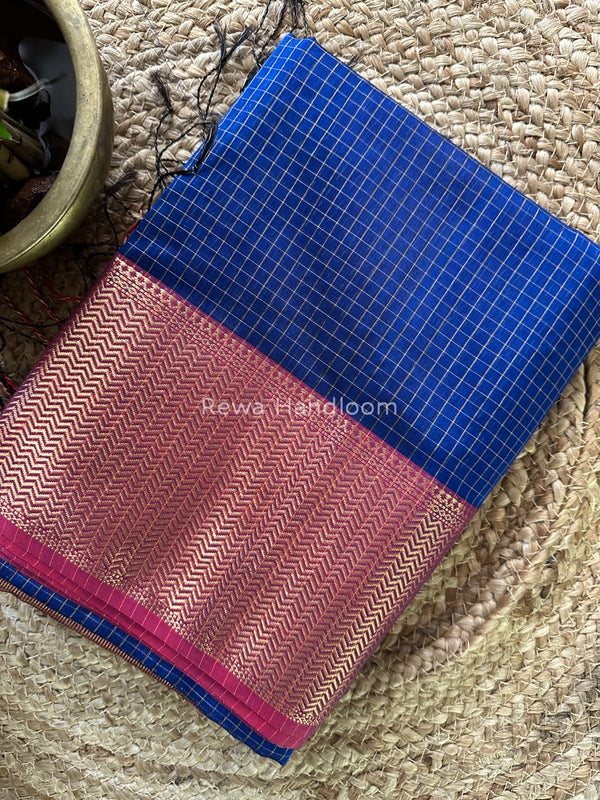 Maheshwari Blue Skirt Checks Saree SCS041