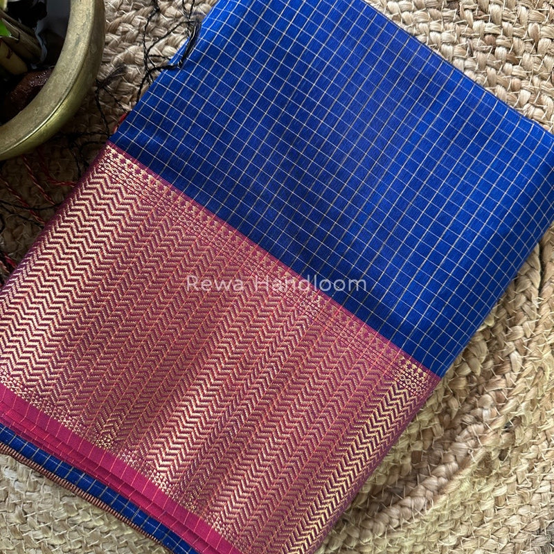 Maheshwari Blue Skirt Checks Saree SCS041