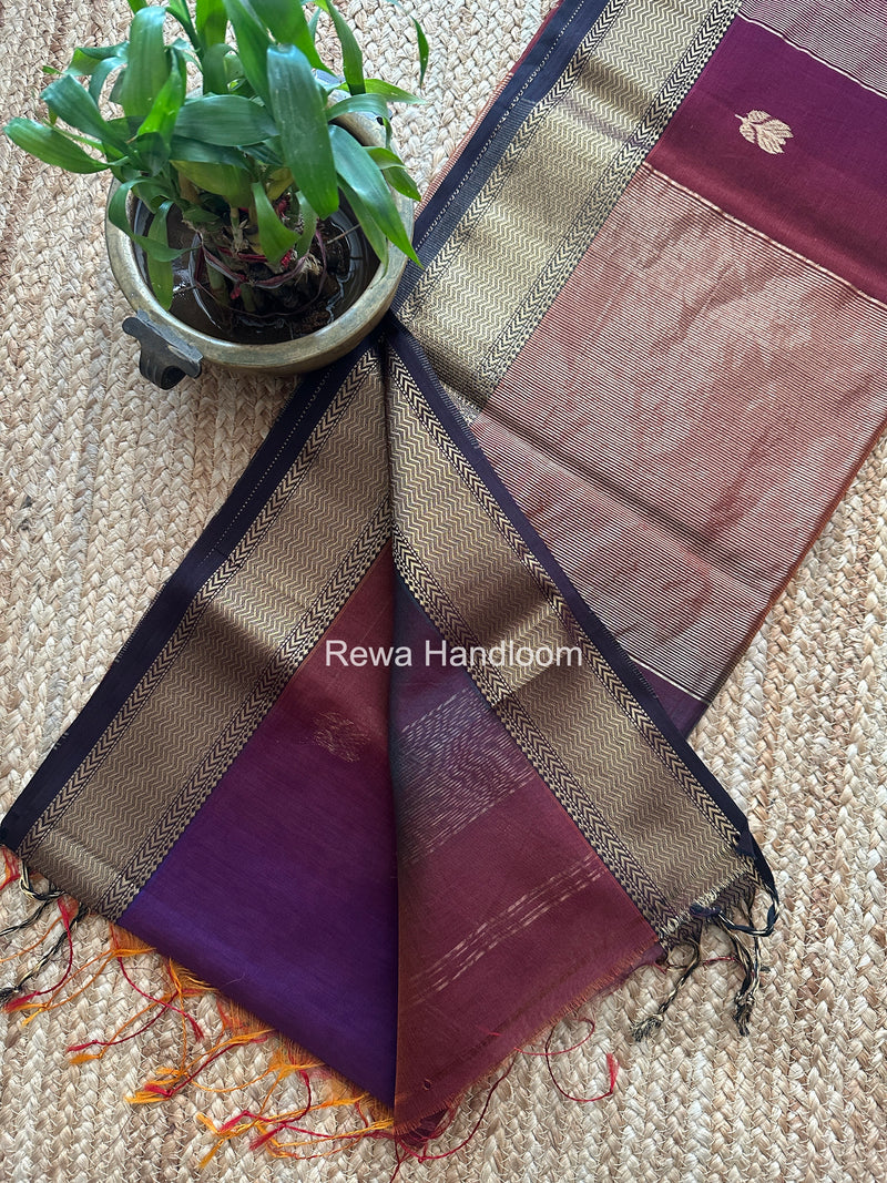 Maheshwari Wine Lotus Shaded Butta Saree SLB041
