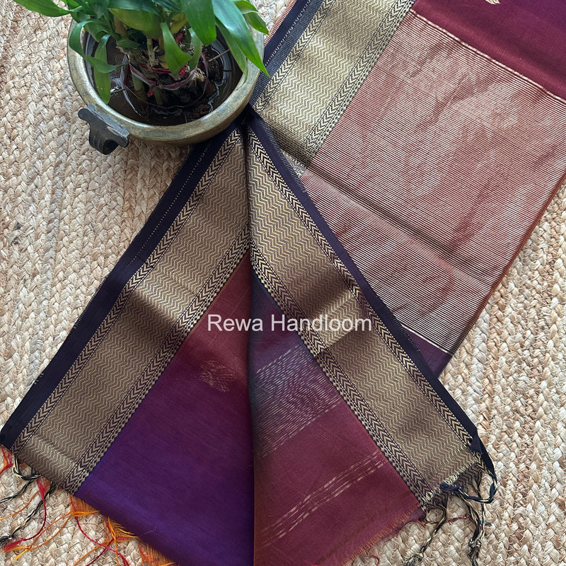 Maheshwari Wine Lotus Shaded Butta Saree SLB041