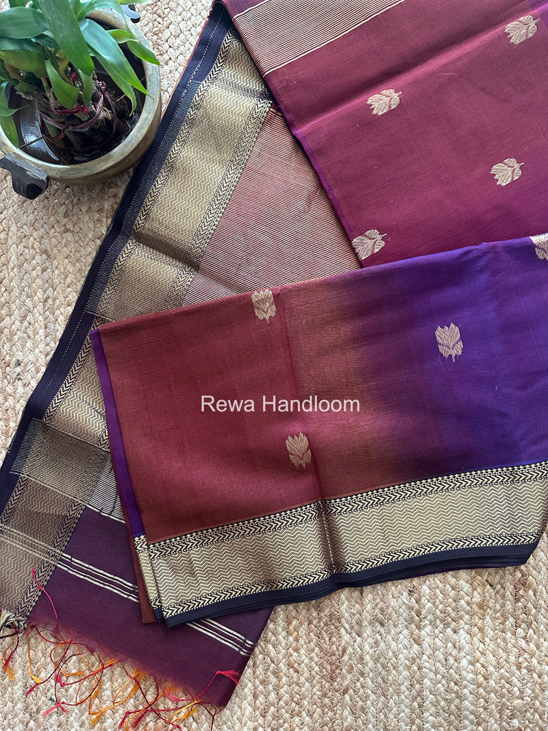 Maheshwari Wine Lotus Shaded Butta Saree SLB041