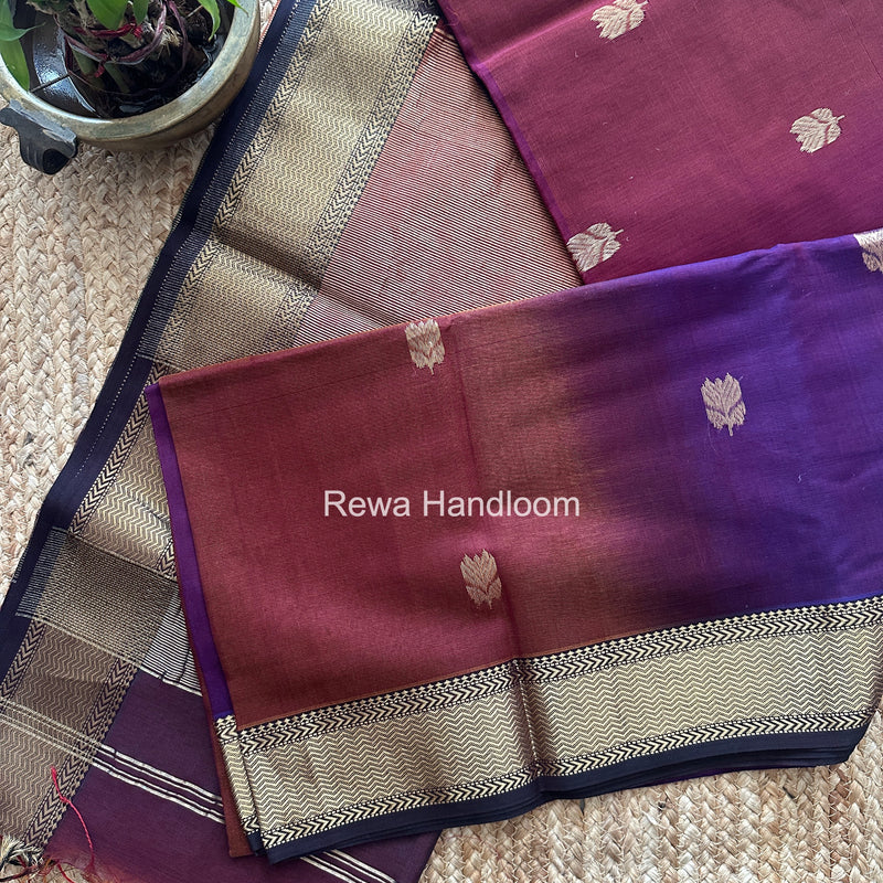 Maheshwari Wine Lotus Shaded Butta Saree SLB041