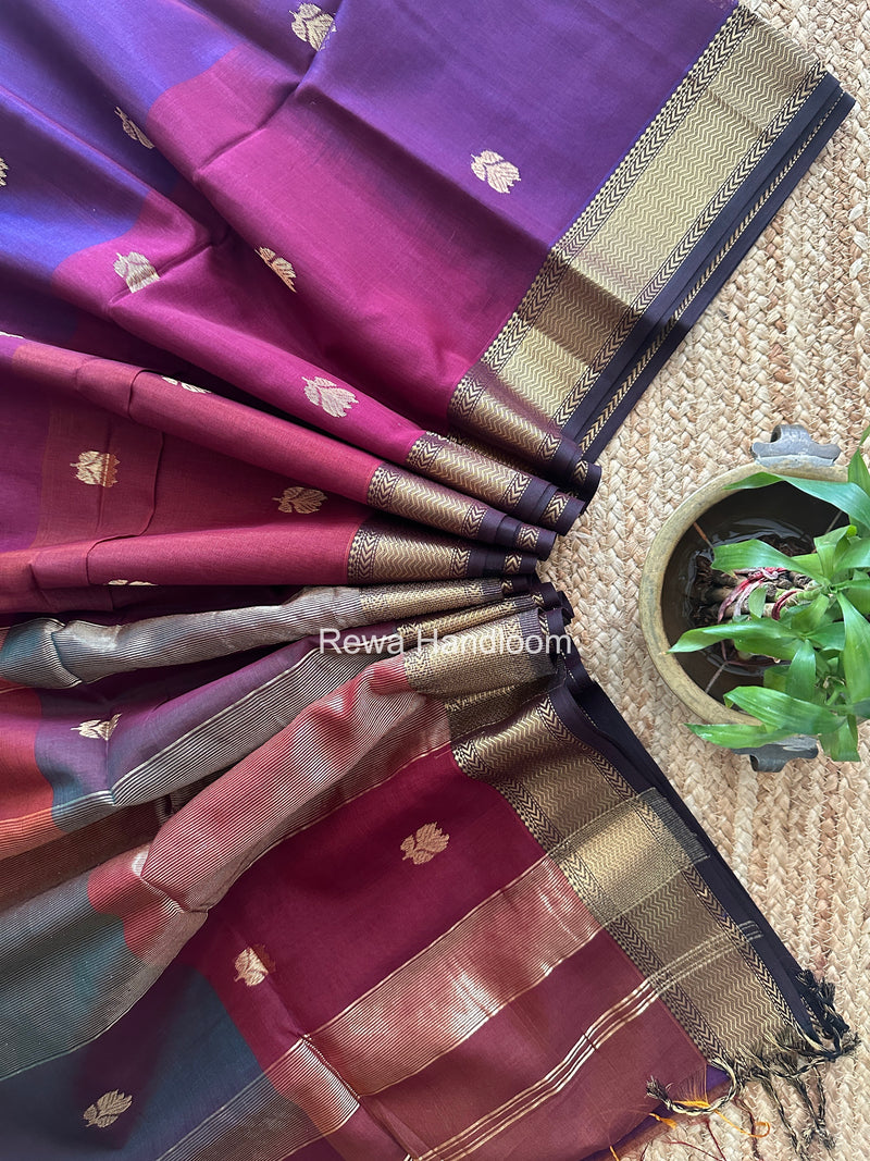 Maheshwari Wine Lotus Shaded Butta Saree SLB041