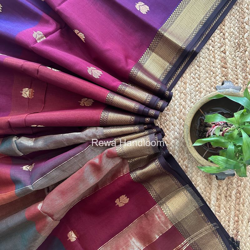Maheshwari Wine Lotus Shaded Butta Saree SLB041