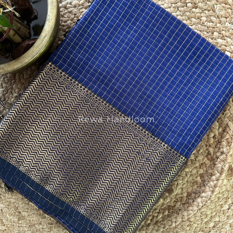 Maheshwari Blue Skirt Checks Saree SCS030