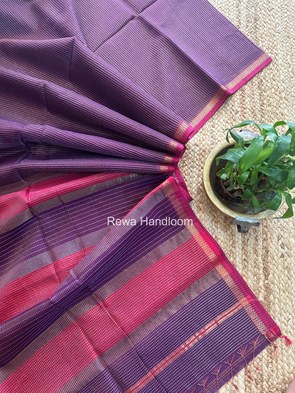 Maheshwari Purple Tissue Silk Saree TCB0097