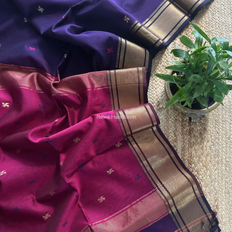 Maheshwari Purple Zari Butti Saree SW052