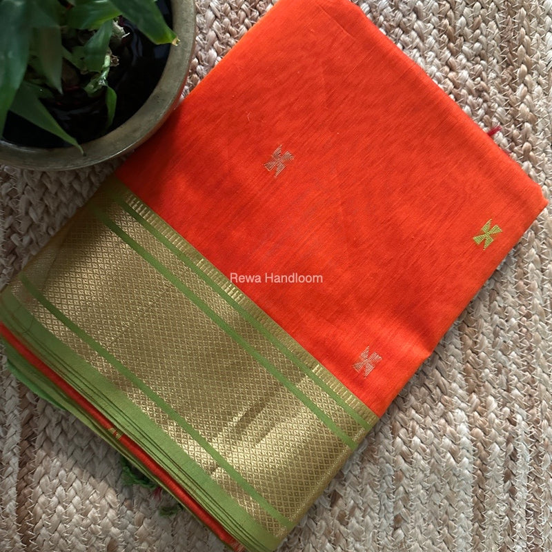 Maheshwari Orange Zari Butti Saree SW053