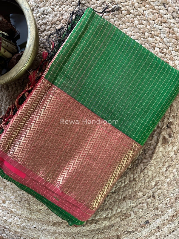Maheshwari Mehendi Green Skirt Checks Saree SCS029