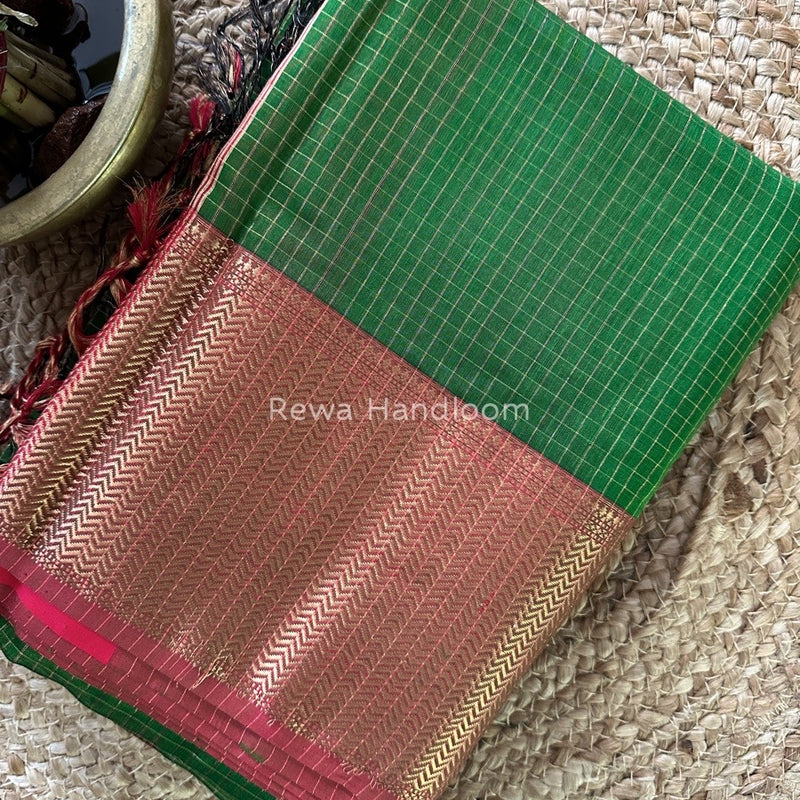 Maheshwari Mehendi Green Skirt Checks Saree SCS029
