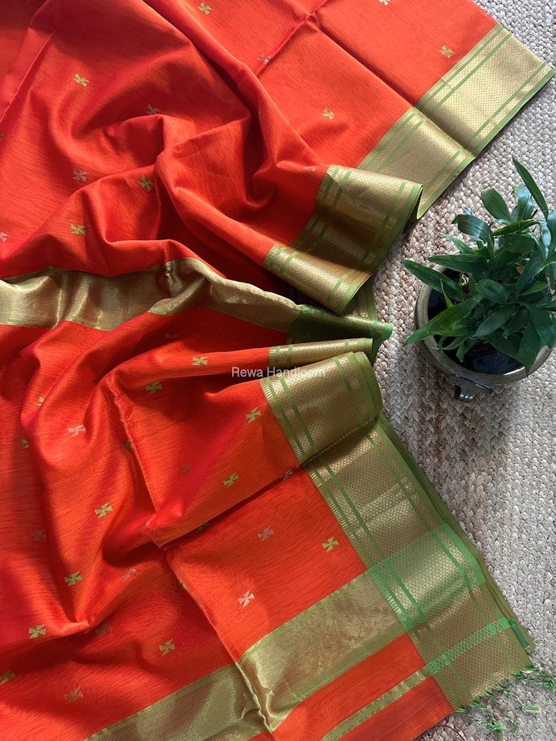 Maheshwari Orange Zari Butti Saree SW053