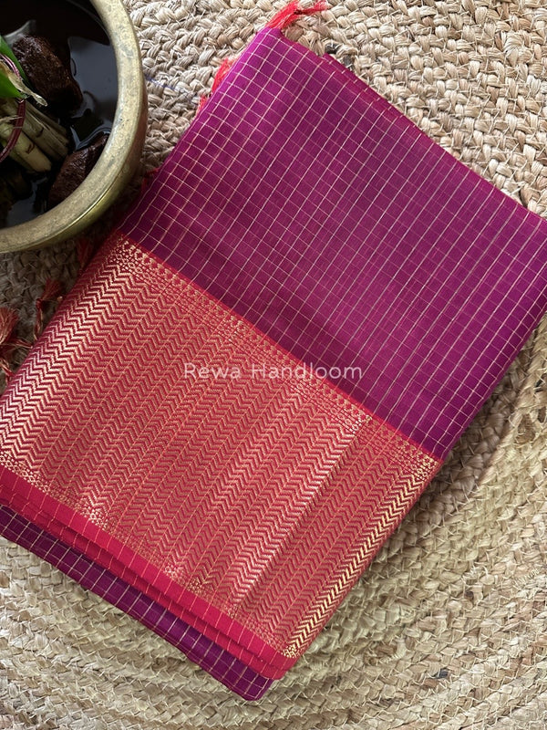 Maheshwari Magenta Skirt Checks Saree SCS033