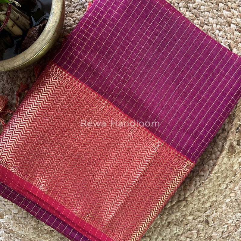 Maheshwari Magenta Skirt Checks Saree SCS033