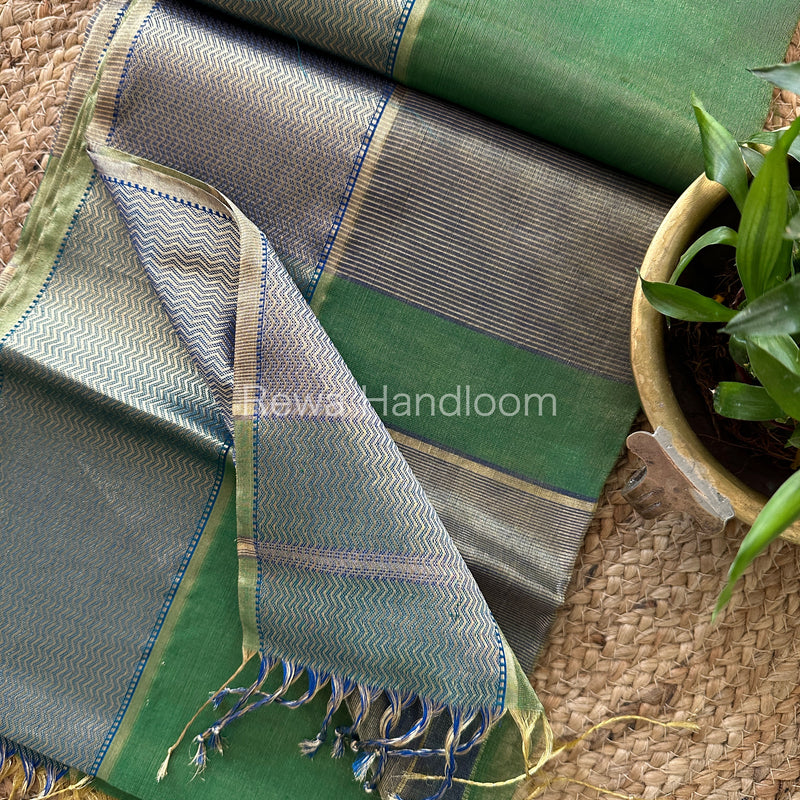 Maheshwari Green Tissue Silk Saree-FT05