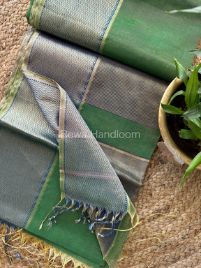 Maheshwari Green Tissue Silk Saree-FT05