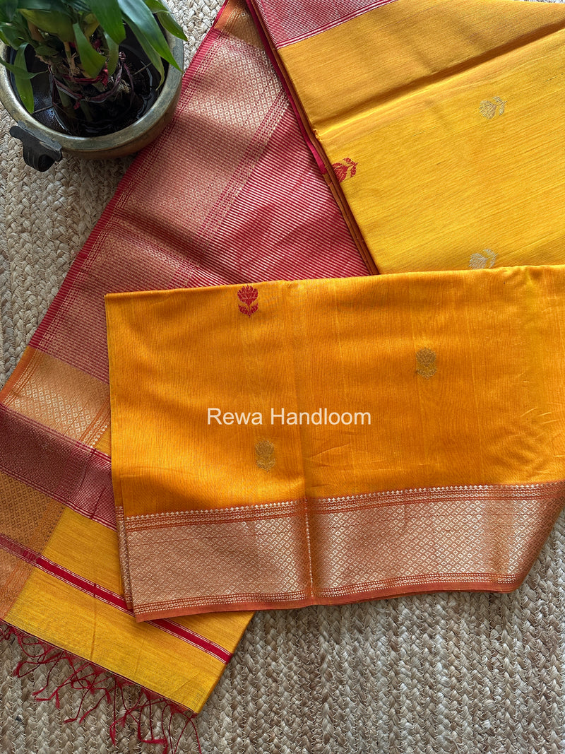 Maheshwari Yellow Lotus Butta Saree LLBS087
