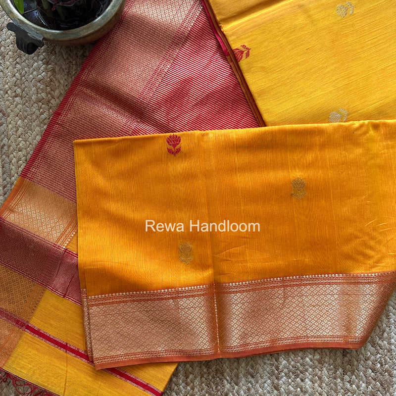 Maheshwari Yellow Lotus Butta Saree LLBS087