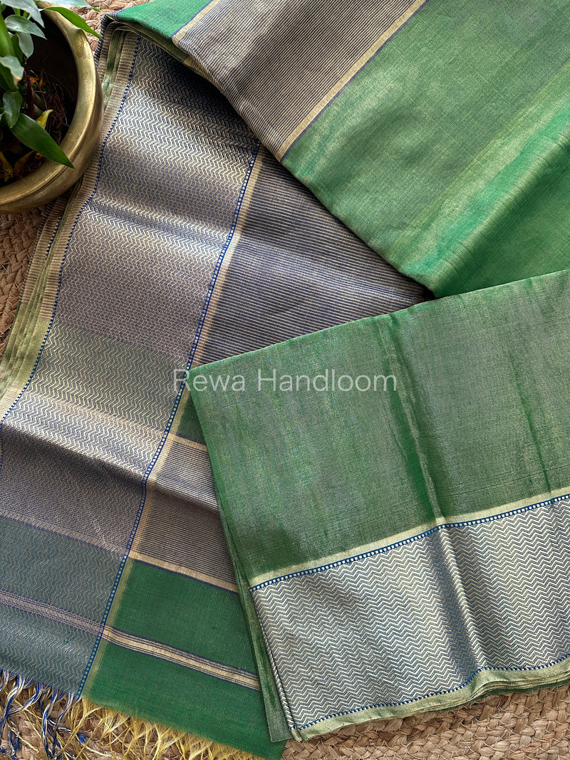 Maheshwari Green Tissue Silk Saree-FT05