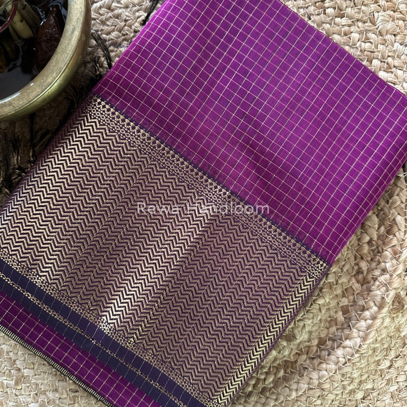 Maheshwari Purple Skirt Checks Saree SCS031