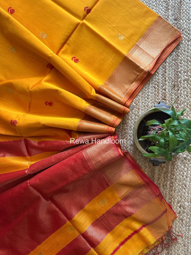 Maheshwari Yellow Lotus Butta Saree LLBS087