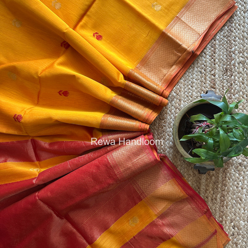 Maheshwari Yellow Lotus Butta Saree LLBS087