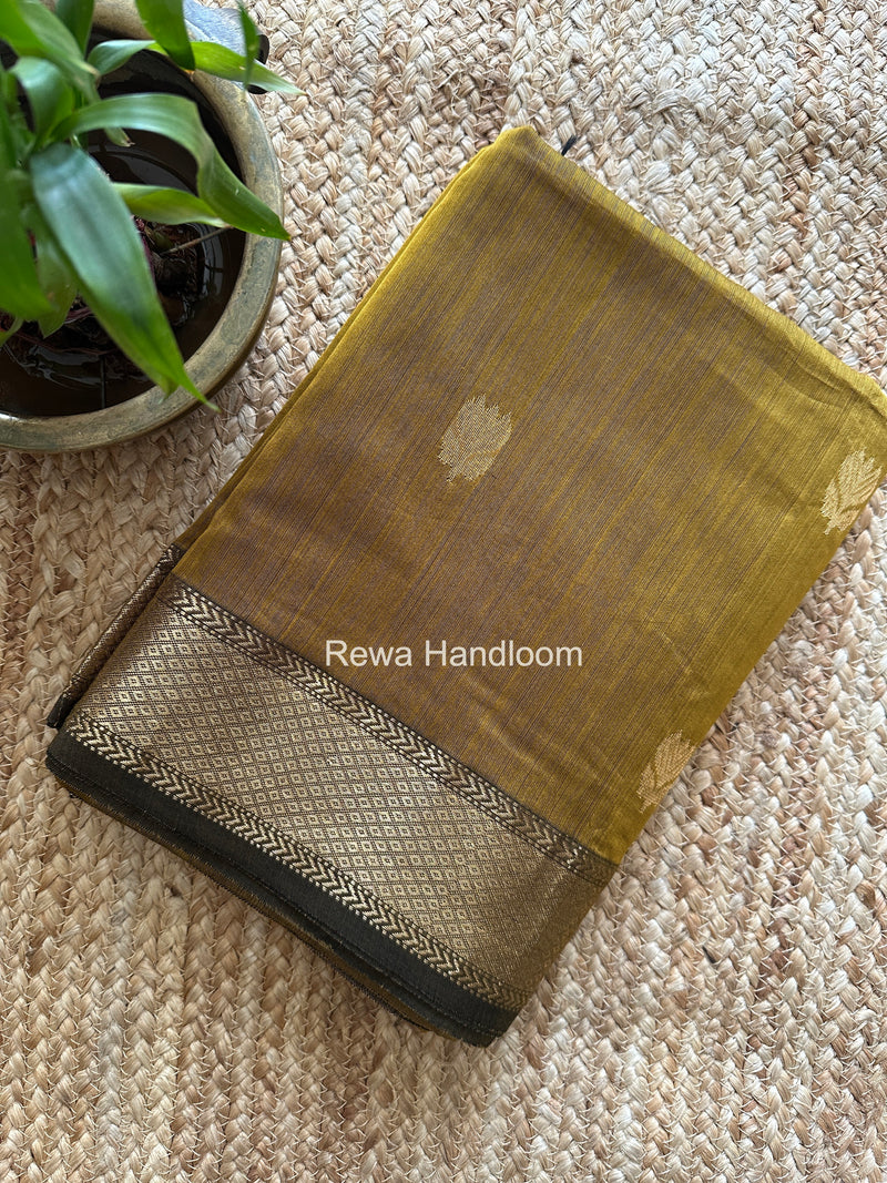 Maheshwari Dark Mustard Lotus Butta Saree LLBS081