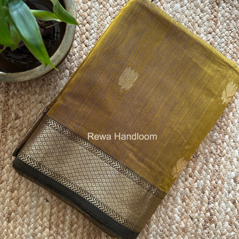 Maheshwari Dark Mustard Lotus Butta Saree LLBS081