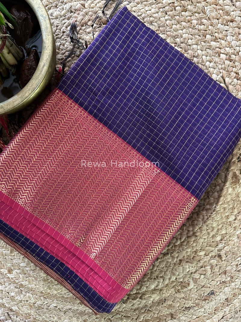 Maheshwari Purple Skirt Checks Saree SCS036