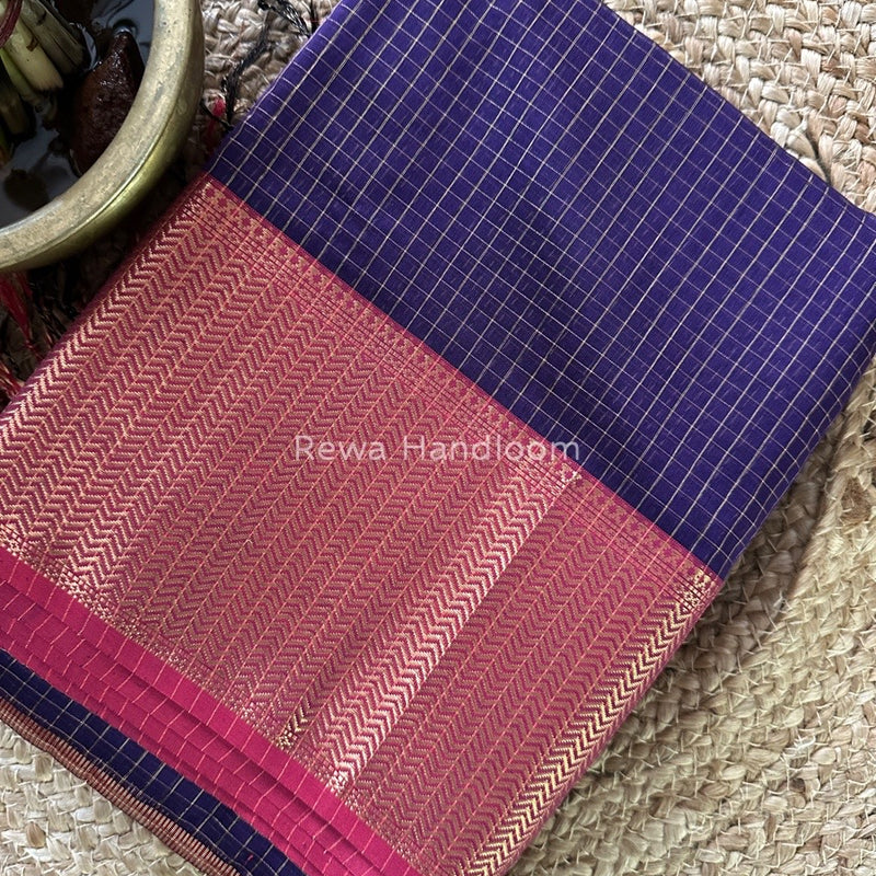 Maheshwari Purple Skirt Checks Saree SCS036