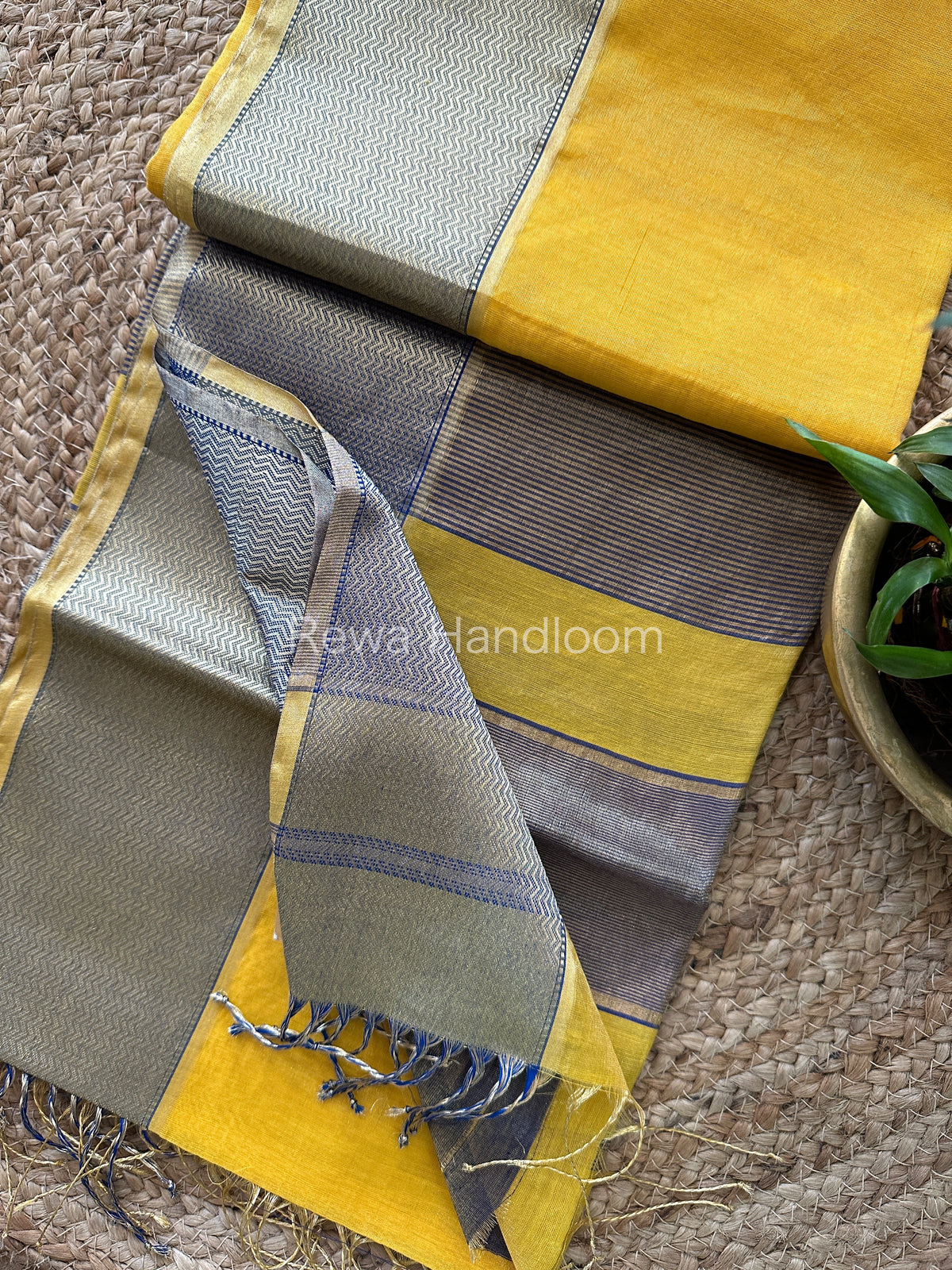 Maheshwari Yellow Tissue Silk Saree-FT03