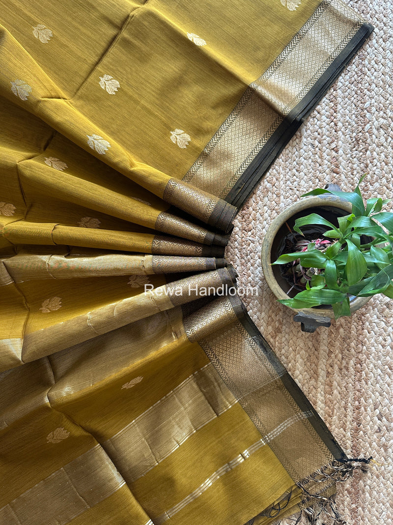 Maheshwari Dark Mustard Lotus Butta Saree LLBS081