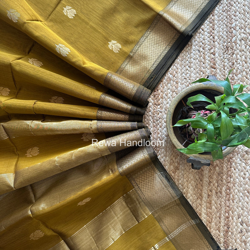Maheshwari Dark Mustard Lotus Butta Saree LLBS081