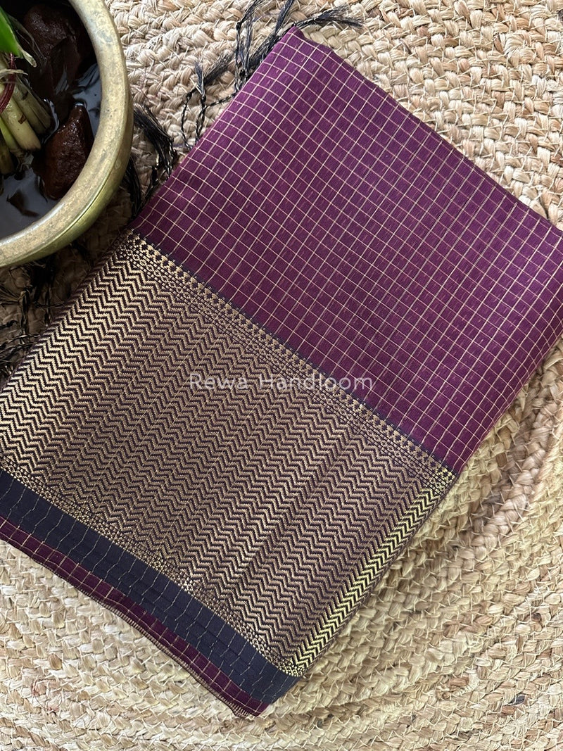 Maheshwari Wine Skirt Checks Saree SCS028