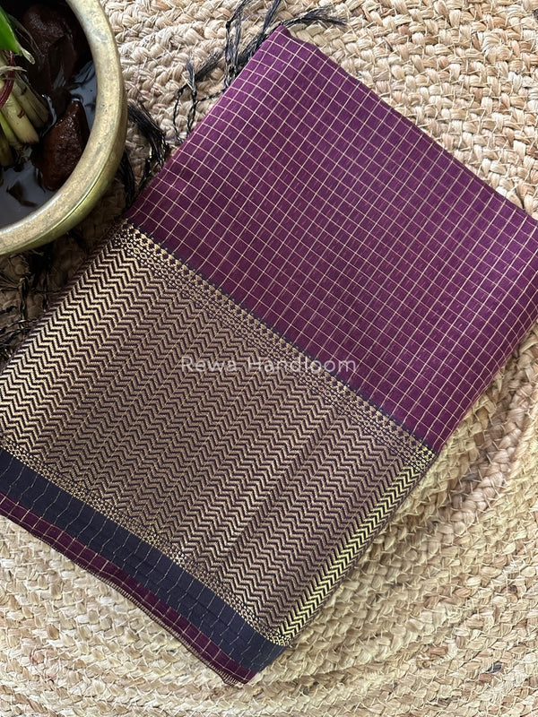 Maheshwari Wine Skirt Checks Saree SCS028